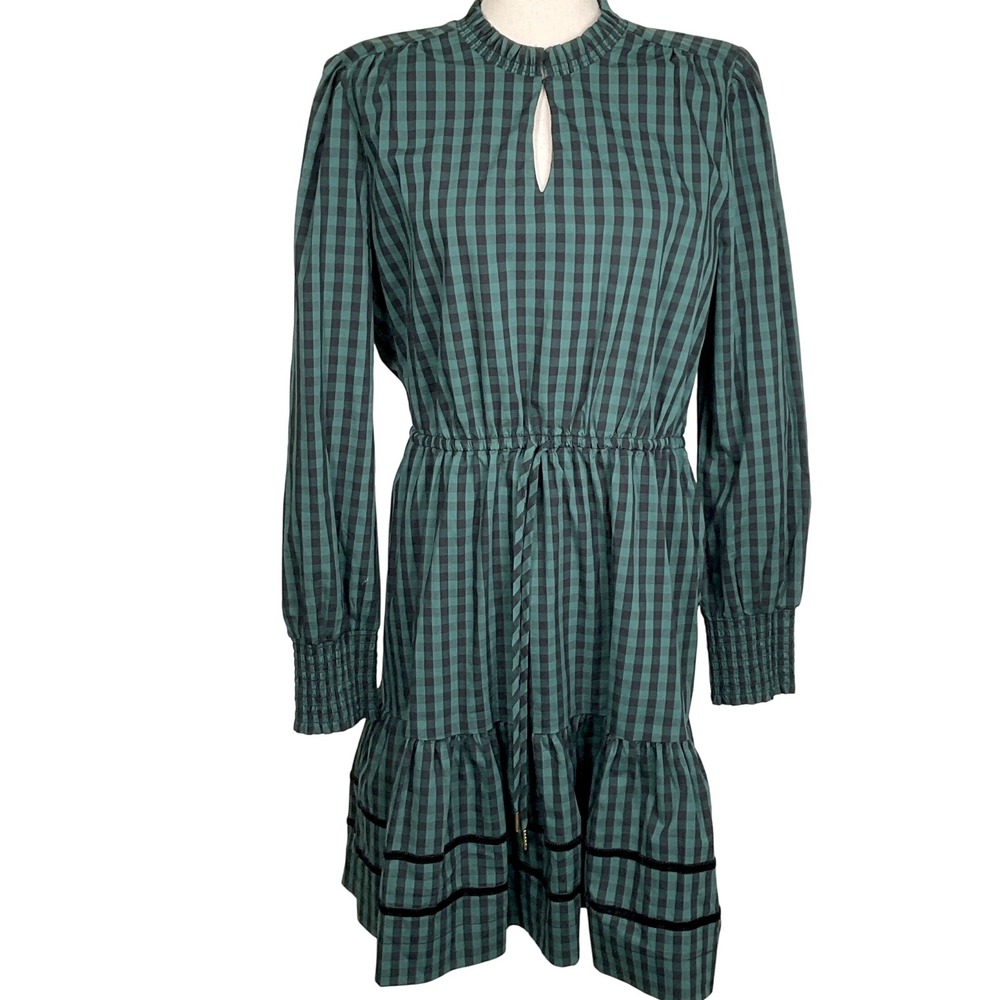 Draper James RSVP‎ Dress Women L Green Black Tiered Ruffle Girlhoodcore Preppy